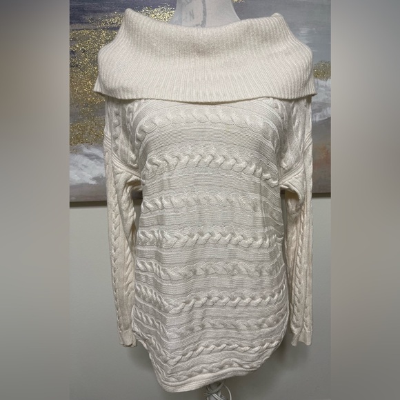 LAUREN Ralph Lauren cable knit sweater, Cowl neck, Off White/Cream, Size XL - Picture 2 of 9